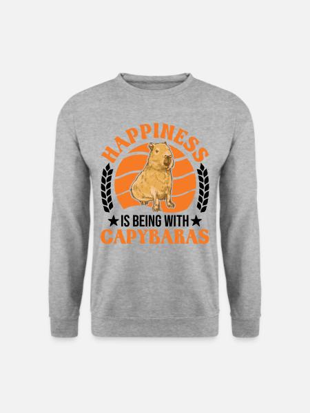 Happiness is being with Capybaras Wasserschwein - Unisex Pullover - Weißgrau meliert