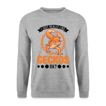 I just really like Geckos Leopardgecko - Unisex Pullover - Weißgrau meliert - Vorne - Alina (178cm) & Michal (187cm)