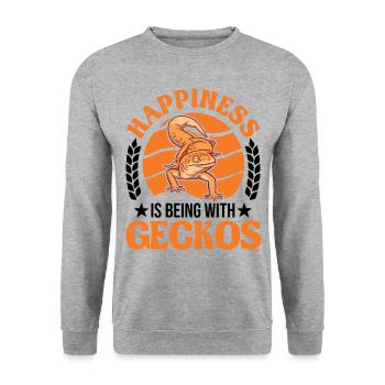 Happiness is being with Geckos - Unisex Pullover - Weißgrau meliert - Vorne - Alina (178cm) & Michal (187cm)