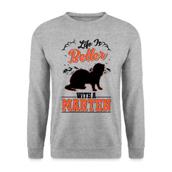 La vie est meilleure avec une Marten Baummarder Marder - Sweat-shirt Unisexe - gris chiné - Devant - Alina (178cm) & Michal (187cm)