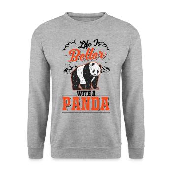 Life is better with a Panda - Unisex Sweatshirt - salt & pepper - Front - Alina (178cm) & Michal (187cm)