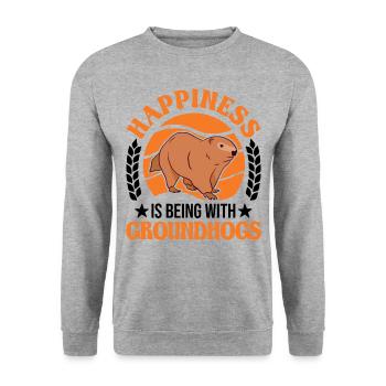 Happiness is being with Groundhogs Marmot - Unisex Sweatshirt - salt & pepper - Front - Alina (178cm) & Michal (187cm)