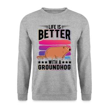 Life is better with a Groundhog Marmot - Unisex Sweatshirt - salt & pepper - Front - Alina (178cm) & Michal (187cm)