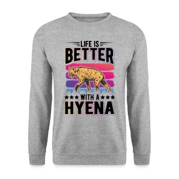 Life is better with a Hyena Earth Wolf Hyena - Unisex Sweatshirt - salt & pepper - Front - Alina (178cm) & Michal (187cm)