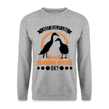 I just really like Running Ducks, ok Laufente - Unisex Sweatshirt - salt & pepper - Front - Alina (178cm) & Michal (187cm)
