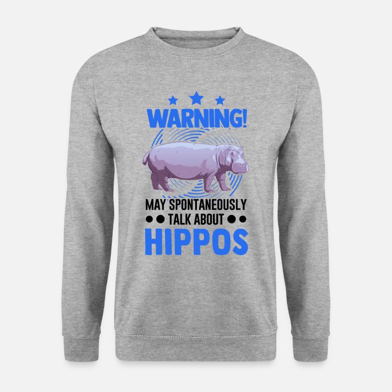 Warnung Nilpferd Hippo Flusspferd - Unisex Pullover - Weißgrau meliert