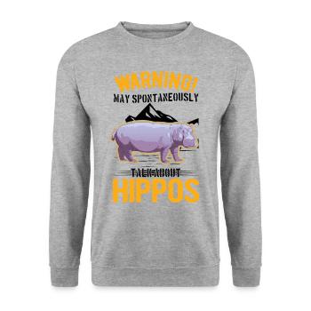 Warning Hippo Hippo Hippo Hippo - Unisex Sweatshirt - salt & pepper - Front - Alina (178cm) & Michal (187cm)