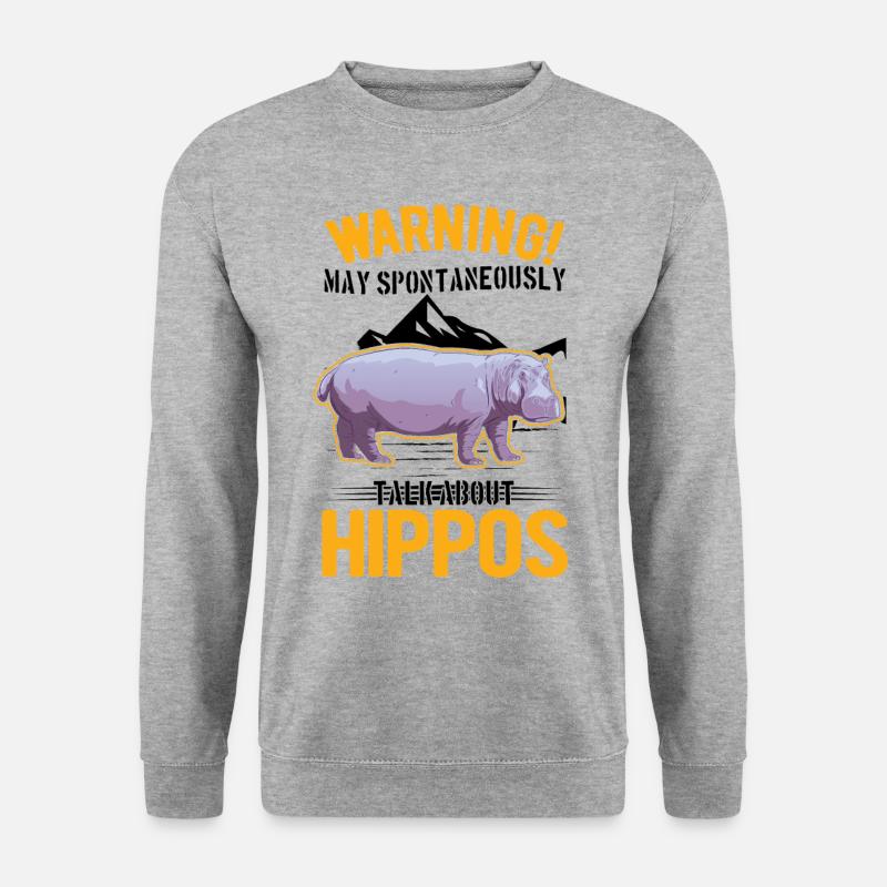 Warnung Nilpferd Hippo Flusspferd - Unisex Pullover - Weißgrau meliert