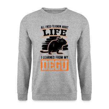 Degu Besitzer Strauchratte Degu - Unisex Pullover - Weißgrau meliert - Vorne - Alina (178cm) & Michal (187cm)