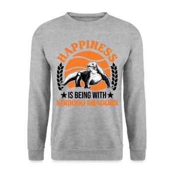 Komodowaran Glück Komododrache Waran - Unisex Pullover - Weißgrau meliert - Vorne - Alina (178cm) & Michal (187cm)