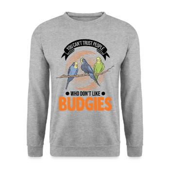 Cadeau perruche Welli Cockatiel - Sweat-shirt Unisexe - gris chiné - Devant - Alina (178cm) & Michal (187cm)
