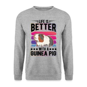 La vie est meilleure avec un cochon d’Inde Meerschweinchen - Sweat-shirt Unisexe - gris chiné - Devant - Alina (178cm) & Michal (187cm)