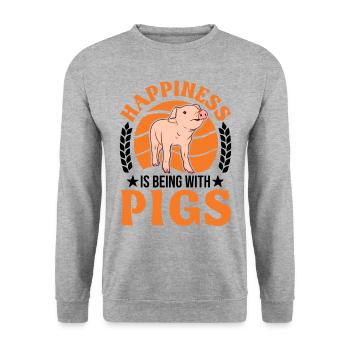 SchweineHappiness is being with Pigs - Unisex Pullover - Weißgrau meliert - Vorne - Alina (178cm) & Michal (187cm)