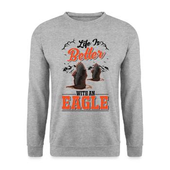 Life is better with an Eagle Golden Eagle Eagle - Unisex Sweatshirt - salt & pepper - Front - Alina (178cm) & Michal (187cm)