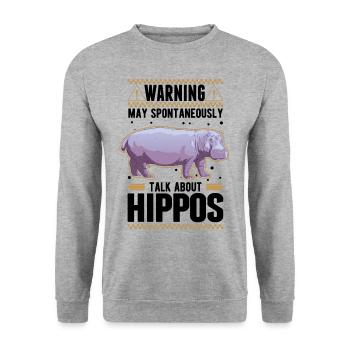 Warning Hippo Hippo Hippo Hippo - Unisex Sweatshirt - salt & pepper - Front - Alina (178cm) & Michal (187cm)