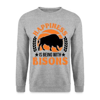 Buffalo Lucky Bison Water Buffalo - Unisex Sweatshirt - salt & pepper - Front - Alina (178cm) & Michal (187cm)
