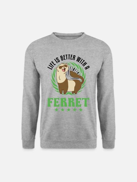 Life is better with a Ferret Frettchen - Unisex Pullover - Weißgrau meliert