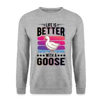 Life is better with a Goose Goose Breeder Goose - Unisex Sweatshirt - salt & pepper - Front - Alina (178cm) & Michal (187cm)