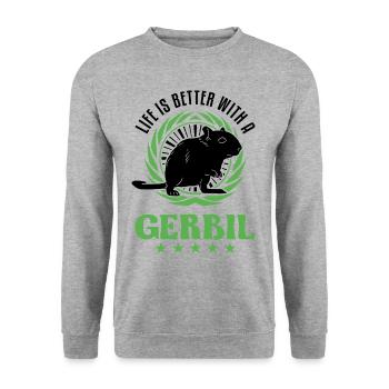 La vie est meilleure avec une gerbille de rat de course Gerbil - Sweat-shirt Unisexe - gris chiné - Devant - Alina (178cm) & Michal (187cm)