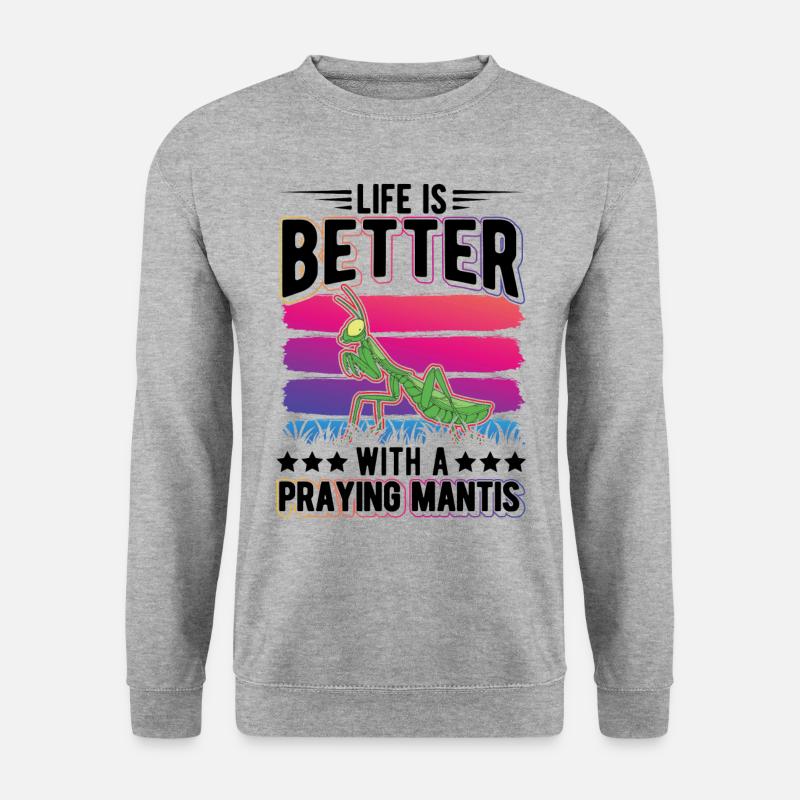 Gottesanbeterin Mantis Fangschrecke - Unisex Pullover - Weißgrau meliert