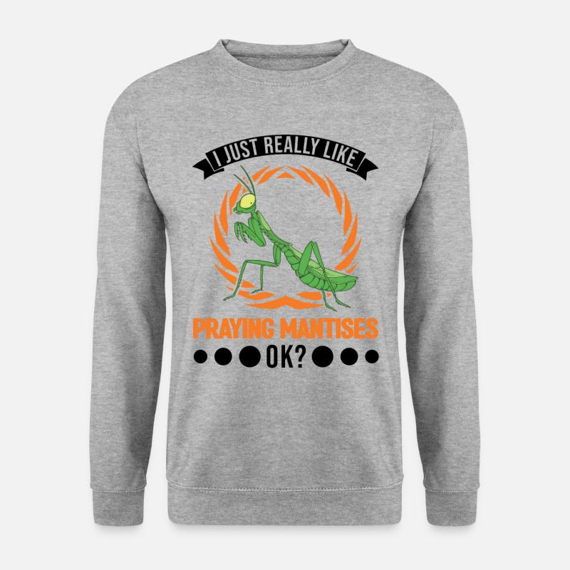 Gottesanbeterin Geschenk Mantis Fangschrecke - Unisex Pullover - Weißgrau meliert