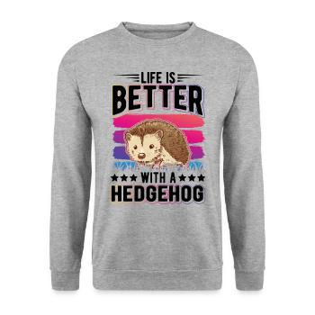 Life is better with a Hedgehog Igel - Unisex Sweatshirt - salt & pepper - Front - Alina (178cm) & Michal (187cm)