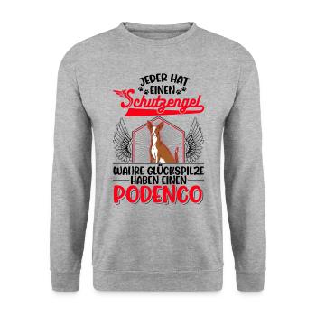 Podenco Schutzengel Spanischer Windhund Podenco - Unisex Pullover - Weißgrau meliert - Vorne - Alina (178cm) & Michal (187cm)