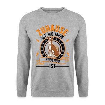 Zuhause ist wo mein Podenco ist Ibizan Hound - Unisex Pullover - Weißgrau meliert - Vorne - Alina (178cm) & Michal (187cm)
