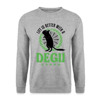 Life is better with a Degu - Unisex Pullover - Weißgrau meliert - Vorne - Alina (178cm) & Michal (187cm)
