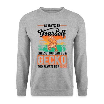 Always be yourself Unless you can be a Gecko - Unisex Pullover - Weißgrau meliert - Vorne - Alina (178cm) & Michal (187cm)