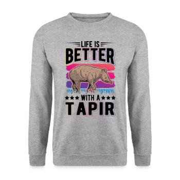 Life is better with a Tapir - Unisex Pullover - Weißgrau meliert - Vorne - Alina (178cm) & Michal (187cm)