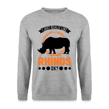 I just really like Rhinos Rhinozeros Nashorn - Unisex Pullover - Weißgrau meliert - Vorne - Alina (178cm) & Michal (187cm)