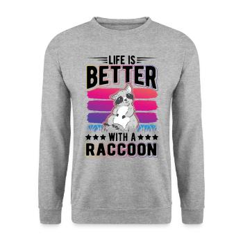 Life is better with a Raccoon Waschbär - Unisex Sweatshirt - salt & pepper - Front - Alina (178cm) & Michal (187cm)