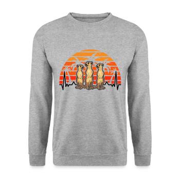 Suricate Heartbeat Rétro Suricate - Sweat-shirt Unisexe - gris chiné - Devant - Alina (178cm) & Michal (187cm)