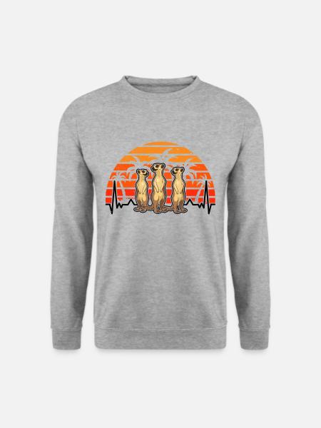 Erdmännchen Herzschlag Retro Meerkat - Unisex Pullover - Weißgrau meliert