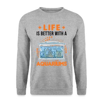La vie est meilleure avec un Aquariums Aquascaping - Sweat-shirt Unisexe - gris chiné - Devant - Alina (178cm) & Michal (187cm)