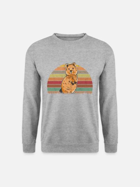 Quokka Vintage Kurzschwanzkänguru Retro - Unisex Pullover - Weißgrau meliert