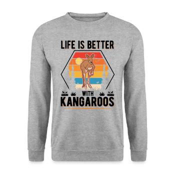 La vie est meilleure avec Kangaroos Australia Kangaroo - Sweat-shirt Unisexe - gris chiné - Devant - Alina (178cm) & Michal (187cm)