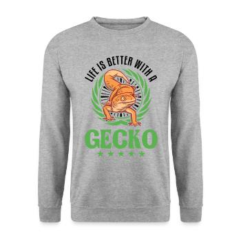 Life is better with a Gecko Leopard gecko - Unisex Sweatshirt - salt & pepper - Front - Alina (178cm) & Michal (187cm)