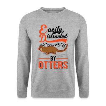 Easily distracted by Otters Fischotter Seeotter - Unisex Pullover - Weißgrau meliert - Vorne - Alina (178cm) & Michal (187cm)