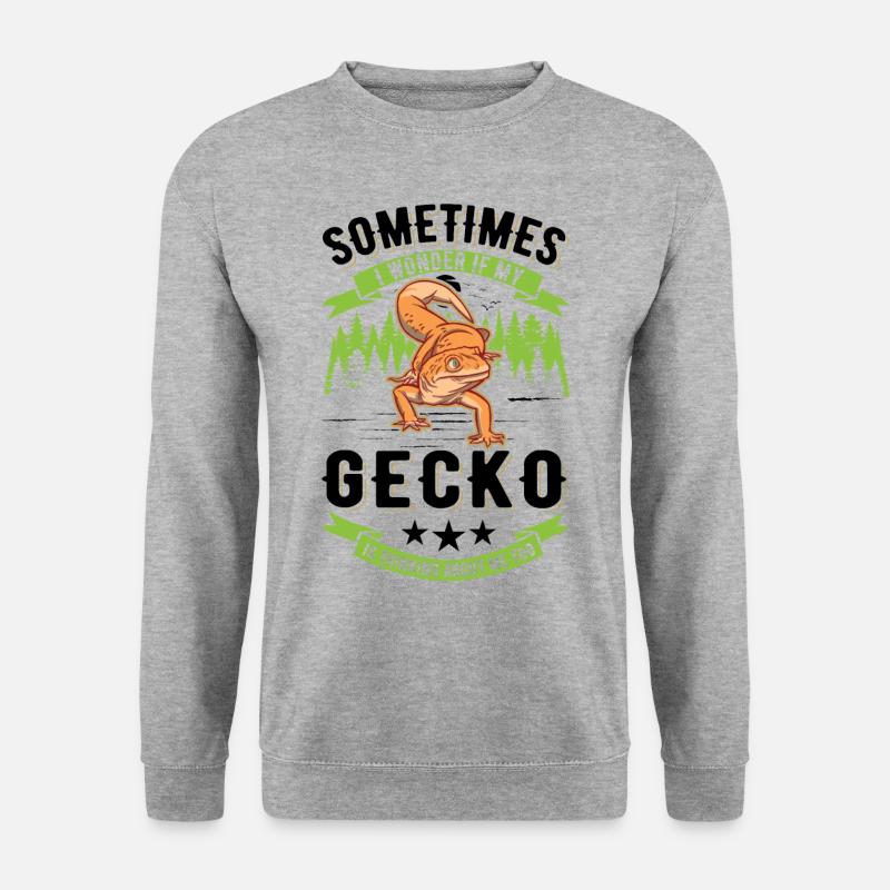 Gecko Geschenk Leopardgecko - Unisex Pullover - Weißgrau meliert