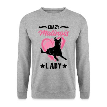 Crazy Malinois lady Mechelse Herder - Unisex Pullover - Weißgrau meliert - Vorne - Alina (178cm) & Michal (187cm)