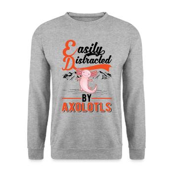 Facilement distrait par les axolotls Schwanzlurch - Sweat-shirt Unisexe - gris chiné - Devant - Alina (178cm) & Michal (187cm)