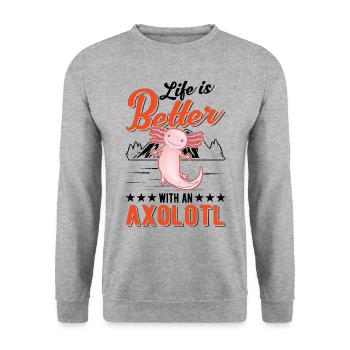 La vie est meilleure avec une salamandre à queue axolotl - Sweat-shirt Unisexe - gris chiné - Devant - Alina (178cm) & Michal (187cm)