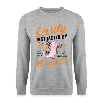 Easily distracted by Axolotls Schwanzlurch - Unisex Pullover - Weißgrau meliert - Vorne - Alina (178cm) & Michal (187cm)
