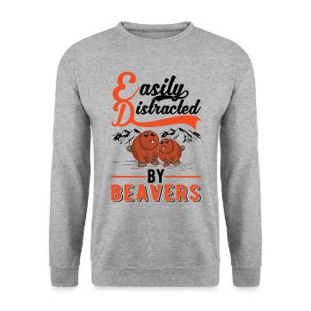 Easily distracted by Beavers Biber - Unisex Pullover - Weißgrau meliert - Vorne - Alina (178cm) & Michal (187cm)