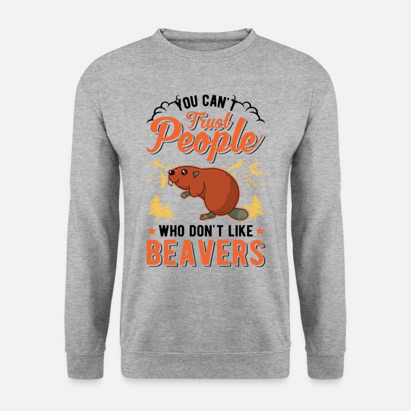 Biber Biberdamm Geschenk Beaver - Unisex Pullover - Weißgrau meliert