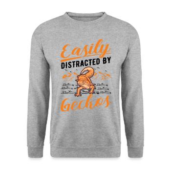 Easily distracted by Geckos Leopardgecko - Unisex Pullover - Weißgrau meliert - Vorne - Alina (178cm) & Michal (187cm)