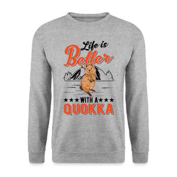 Life is better with a Quokka Short-tailed Kangaroo - Unisex Sweatshirt - salt & pepper - Front - Alina (178cm) & Michal (187cm)