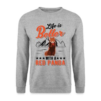 La vie est meilleure avec un panda roux - Sweat-shirt Unisexe - gris chiné - Devant - Alina (178cm) & Michal (187cm)